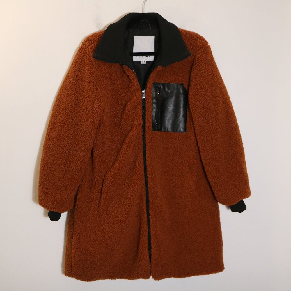 NVLT Anthropologie Longline Sherpa Jacket Cognac Womens Medium Brown Zip Up